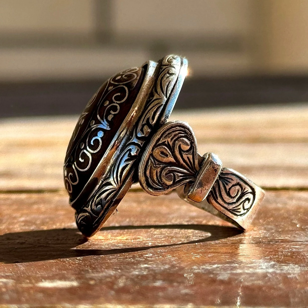 Eski Usul Telkari Hiç Motifli 925 Ayar Gümüş Yüzük