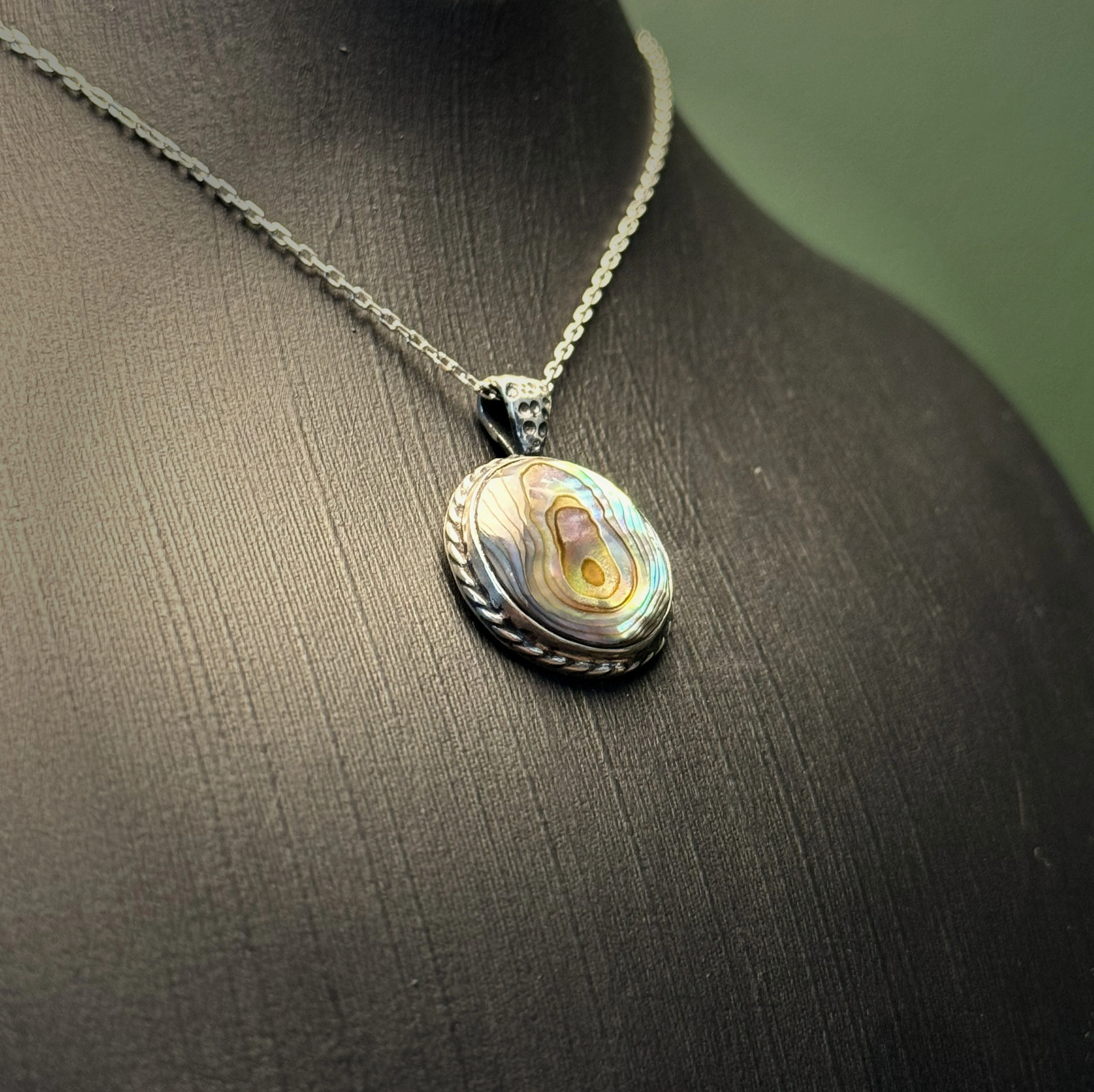 El Yapımı 925 Ayar Gümüş Abalon Sedef Kolye