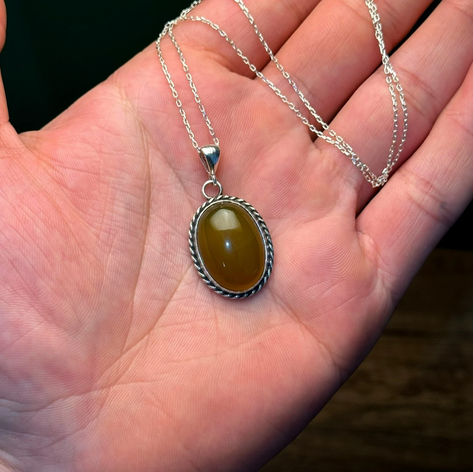 Sarı Akik Taşlı El İşçiliği 925 Ayar Gümüş Kolye