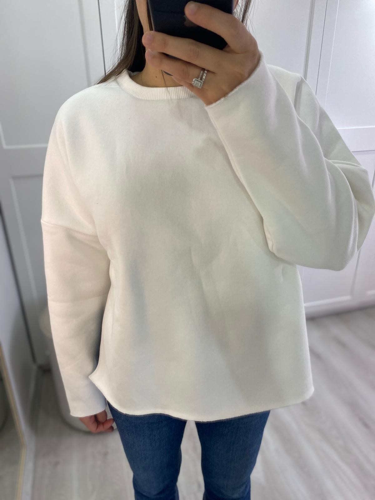 Şardonlu Yırtmaçlı Sweatshirt - Beyaz