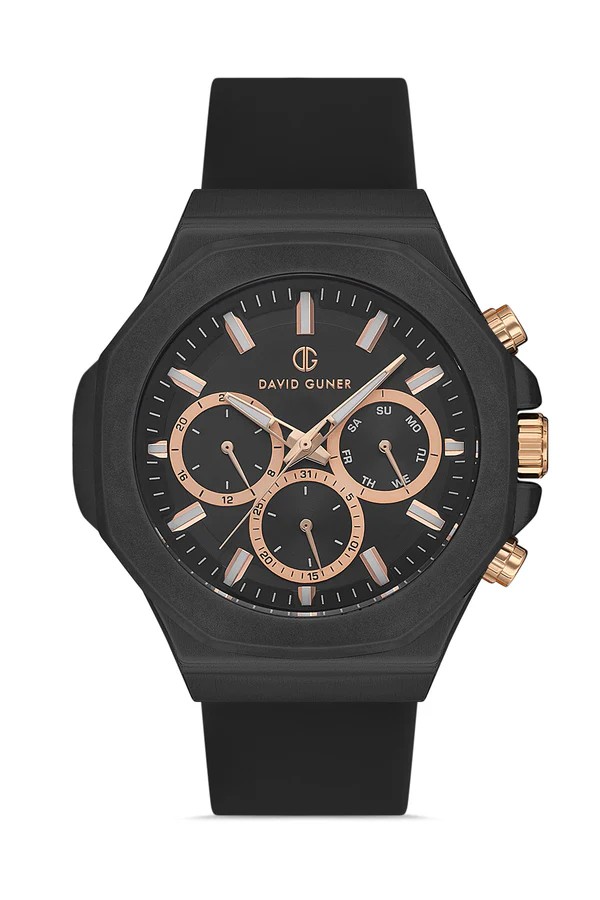 David Guner Multifonksiyon Erkek Kol Saati – Silikon Kordonlu (47 mm) - Siyah