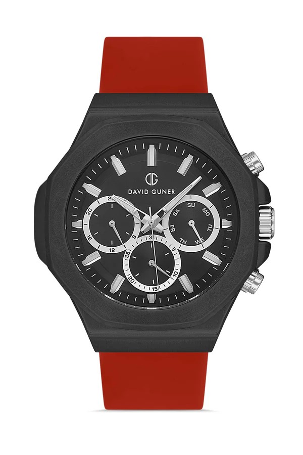 David Guner Multifonksiyon Erkek Kol Saati – Silikon Kordonlu (47 mm) - Kırmızı