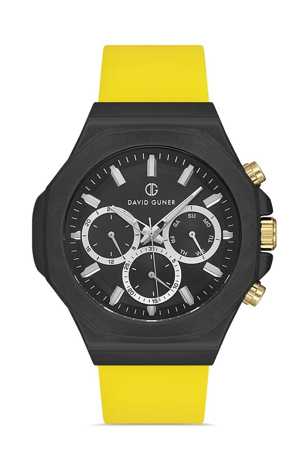 David Guner Multifonksiyon Erkek Kol Saati – Silikon Kordonlu (47 mm) - sarı