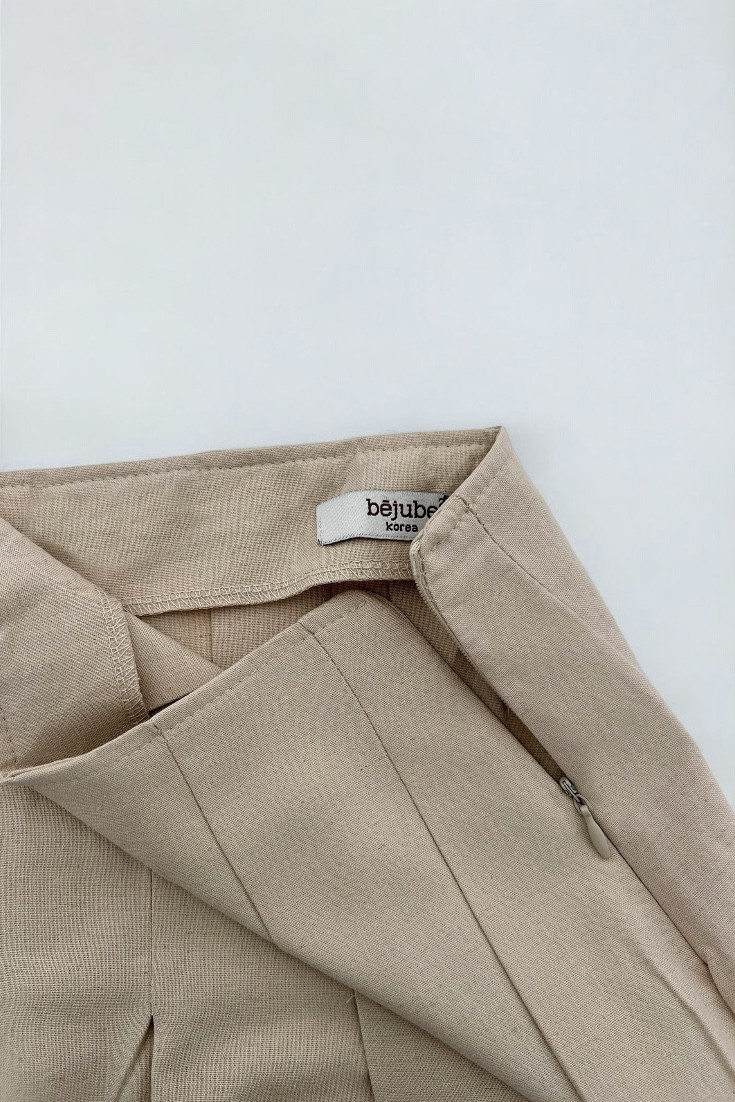 %100 Keten pileli etek - milk beige