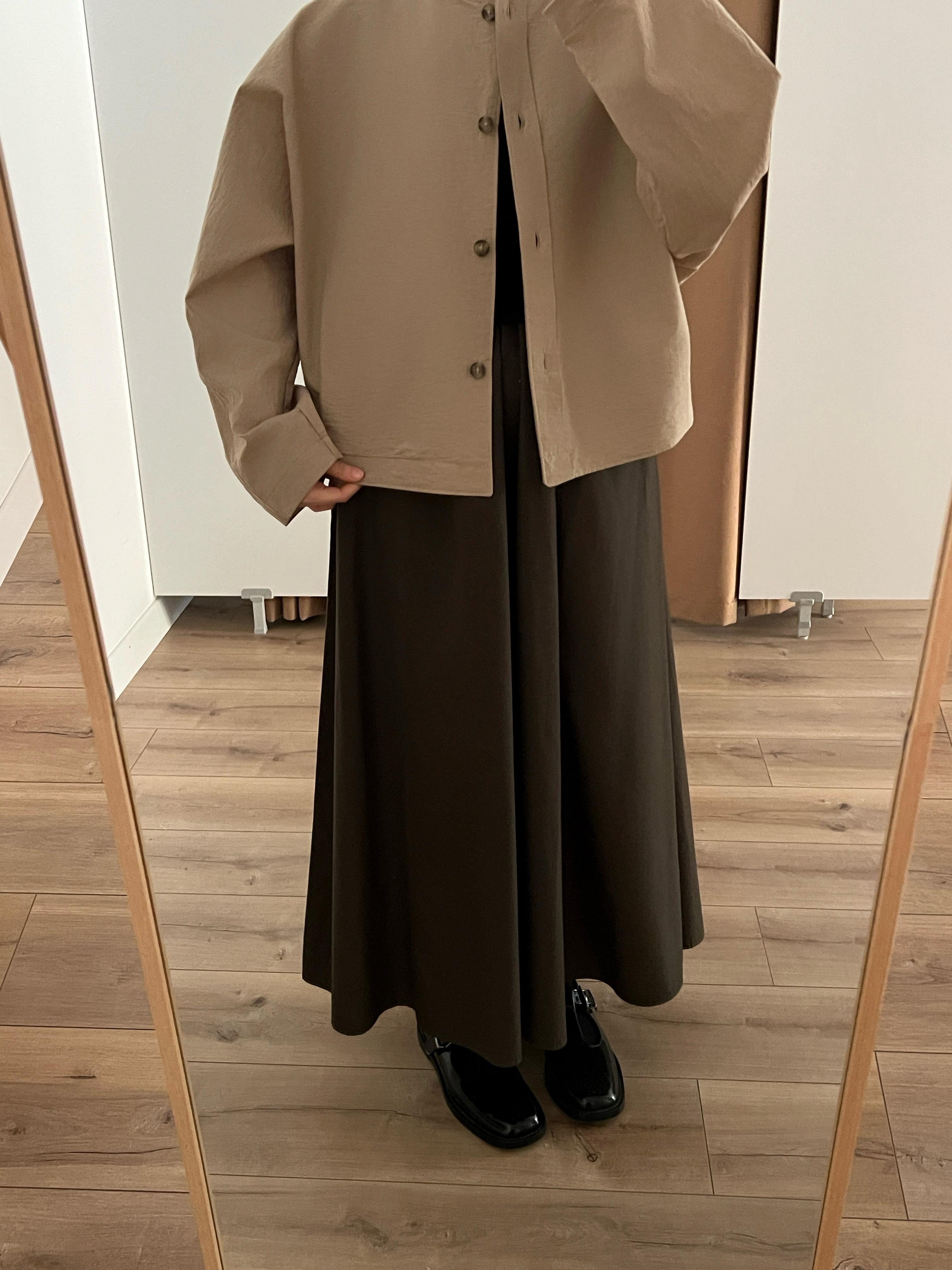 Parçalı Poplin Etek  - olivewood