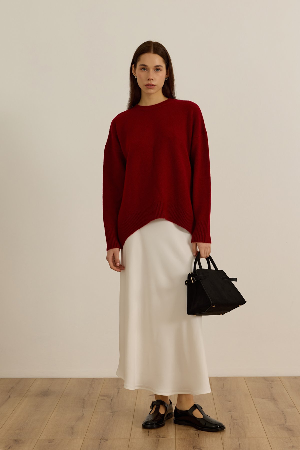 Uzun saten etek - pure white