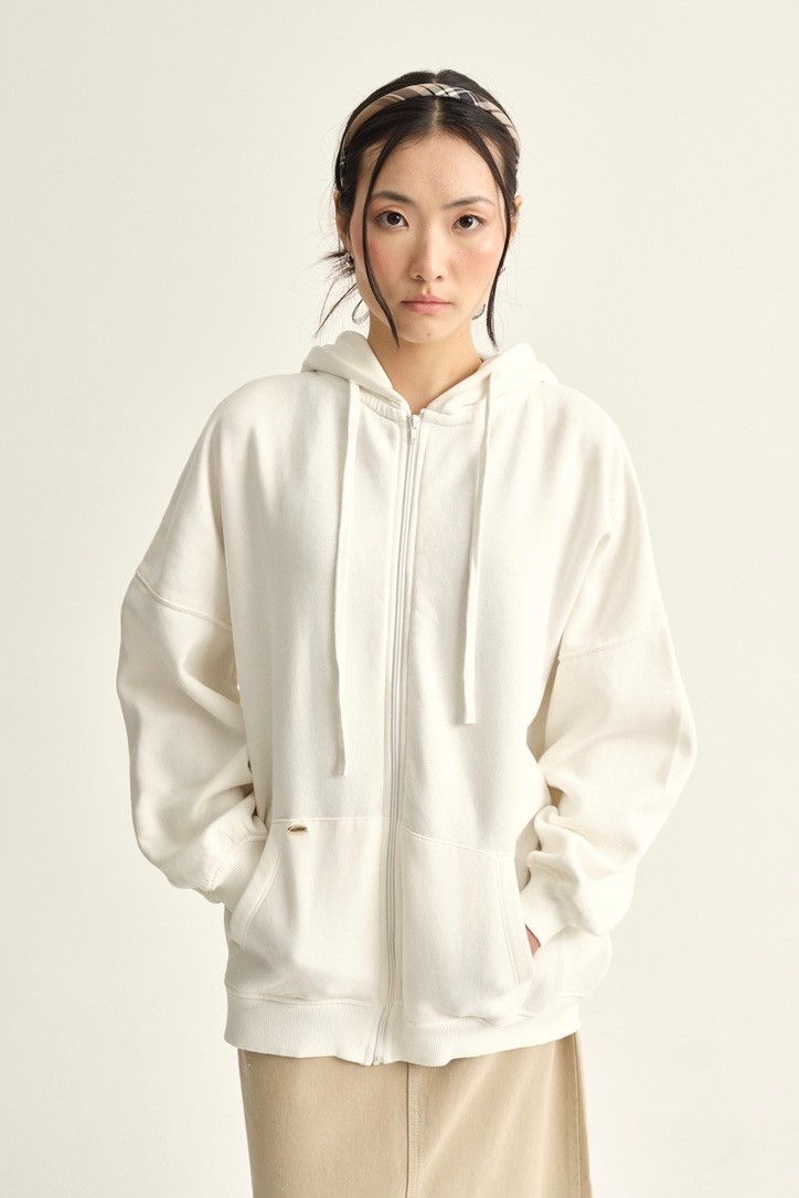 Hooded sweatshirt cardigan - pure white