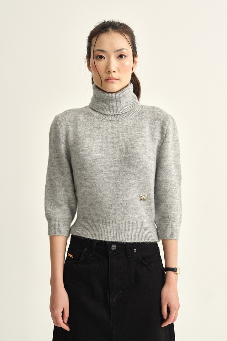 Turtleneck Half Sleeve Sweater - titanium