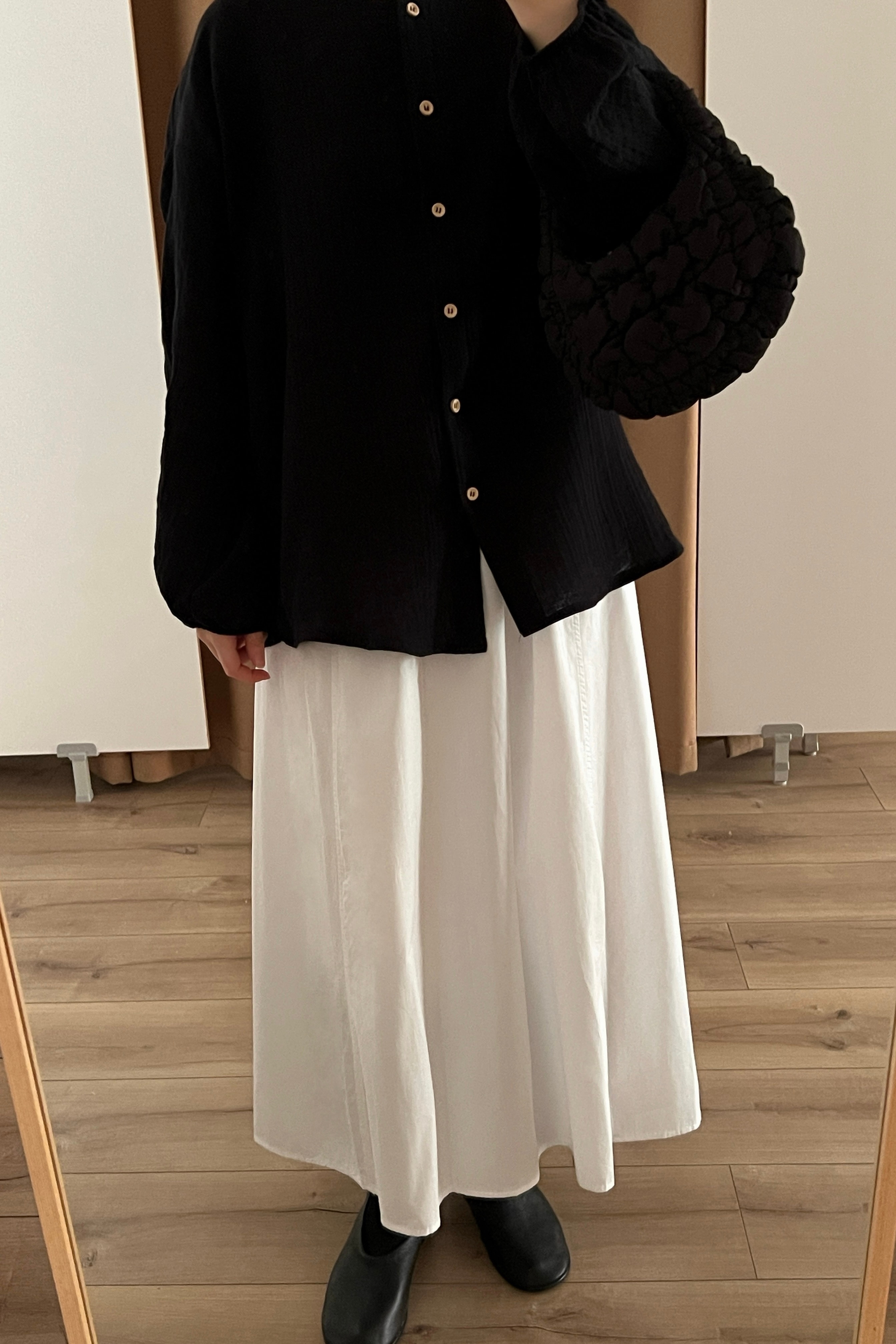 Ahşap düğmeli müslin gömlek  - black