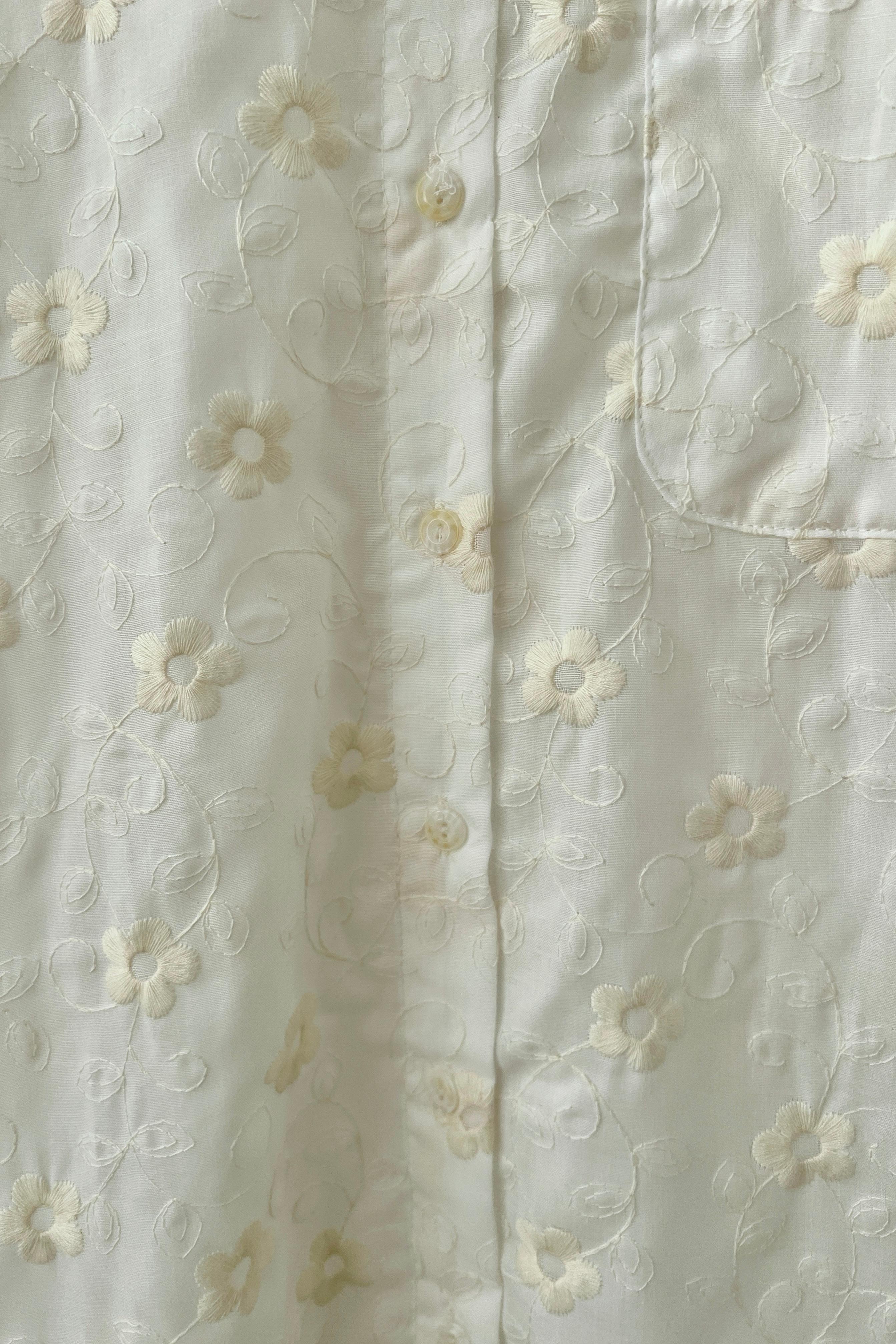Floral işlemeli transparan gömlek - cream white