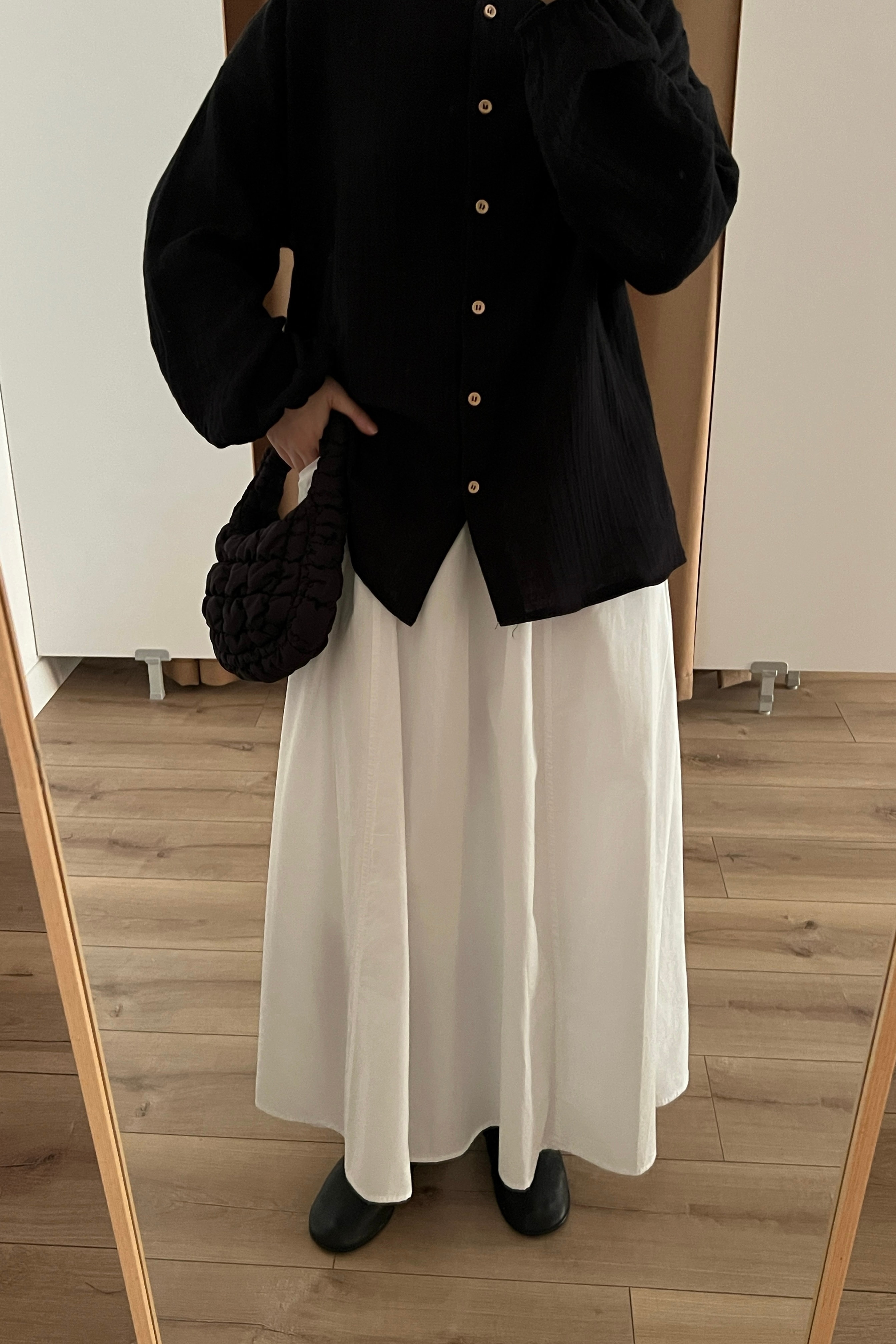 Ahşap düğmeli müslin gömlek  - black