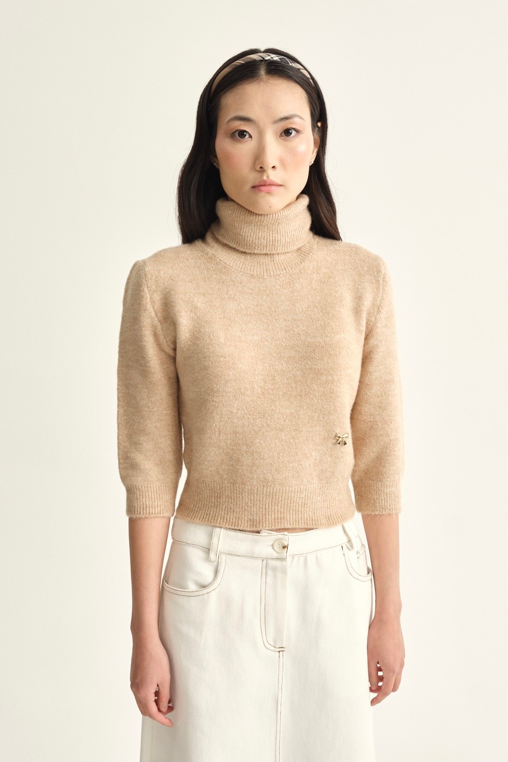 Turtleneck Half Sleeve Sweater - ochre