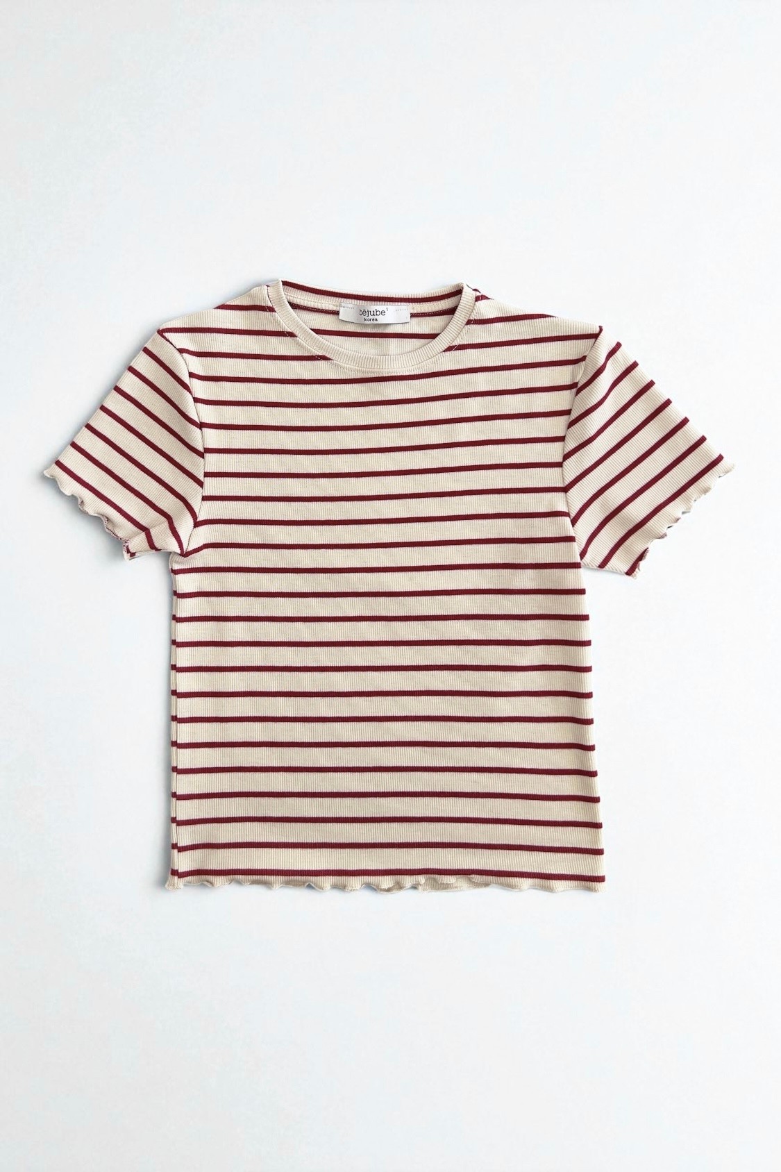 Çizgili ribanalı t–shirt