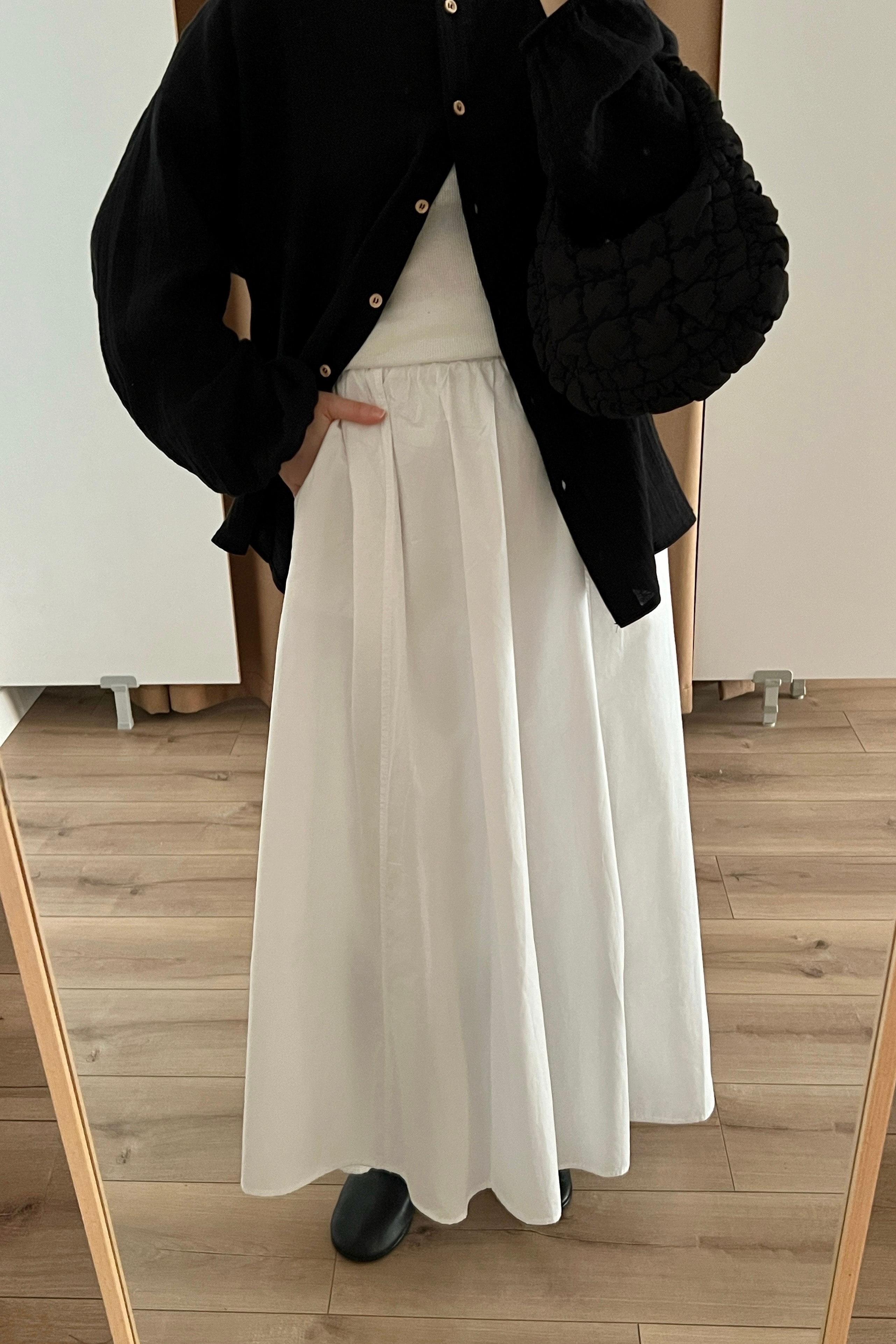 Parçalı Poplin Etek  - white