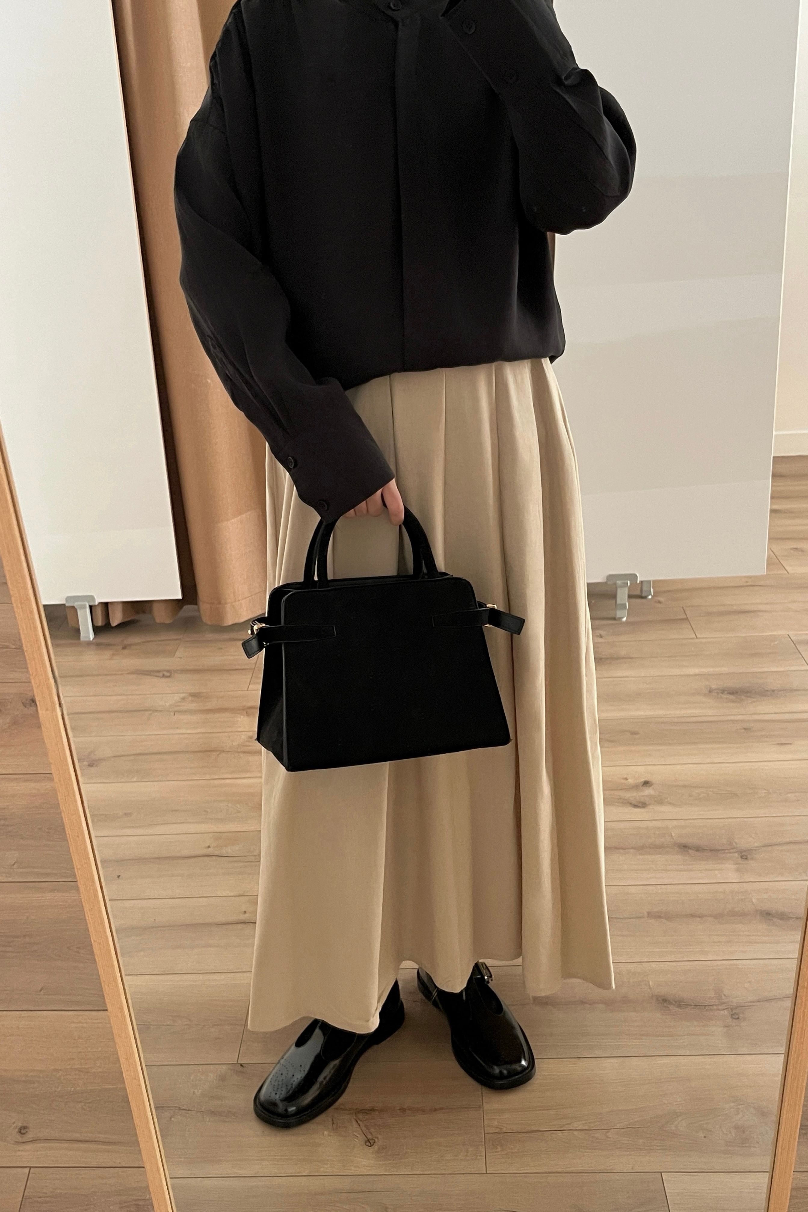 %100 Keten pileli etek - milk beige