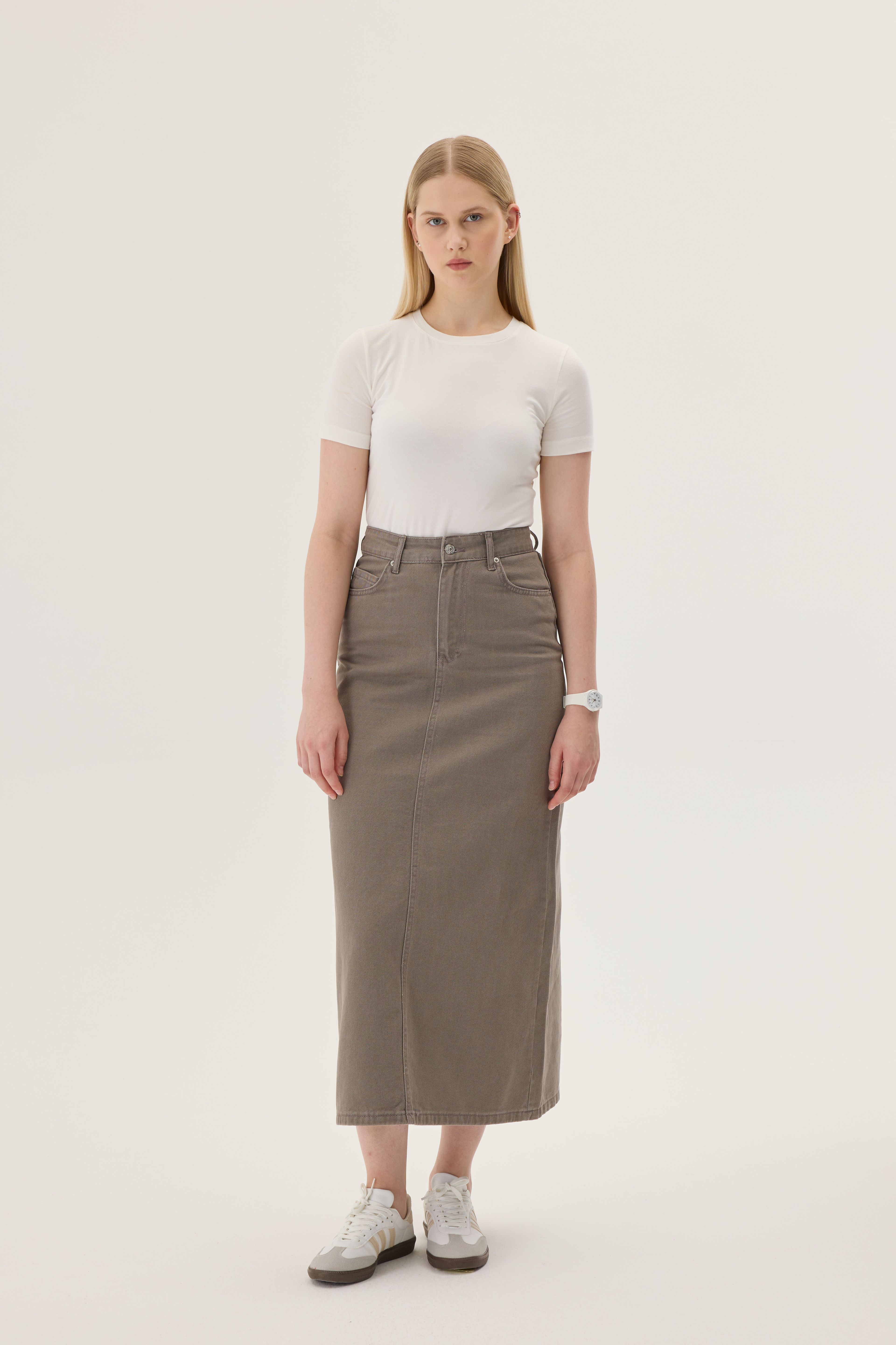 Classic Denim Skirt - stone gray