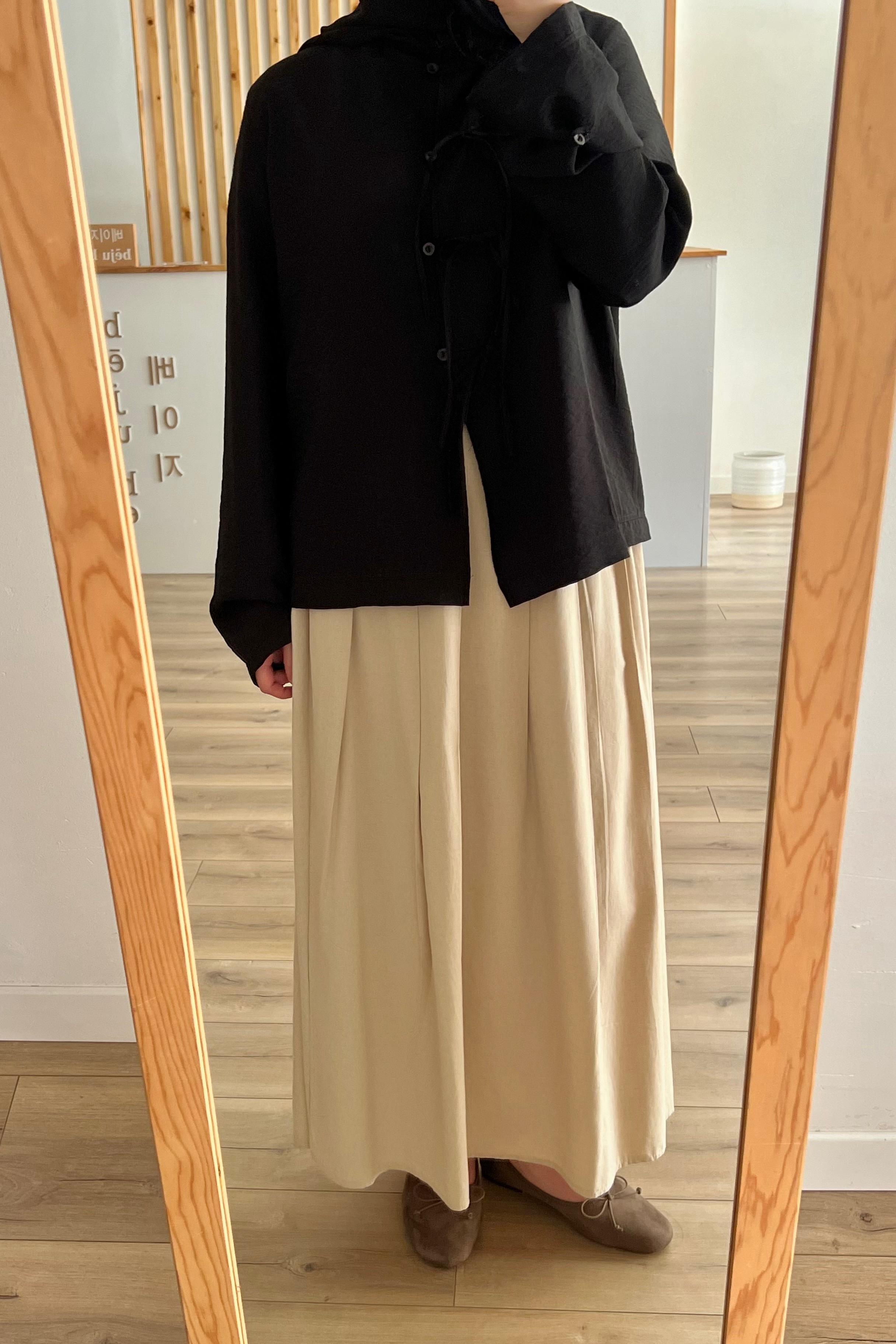 Bağcık Detaylı Dökümlü Gömlek  - black