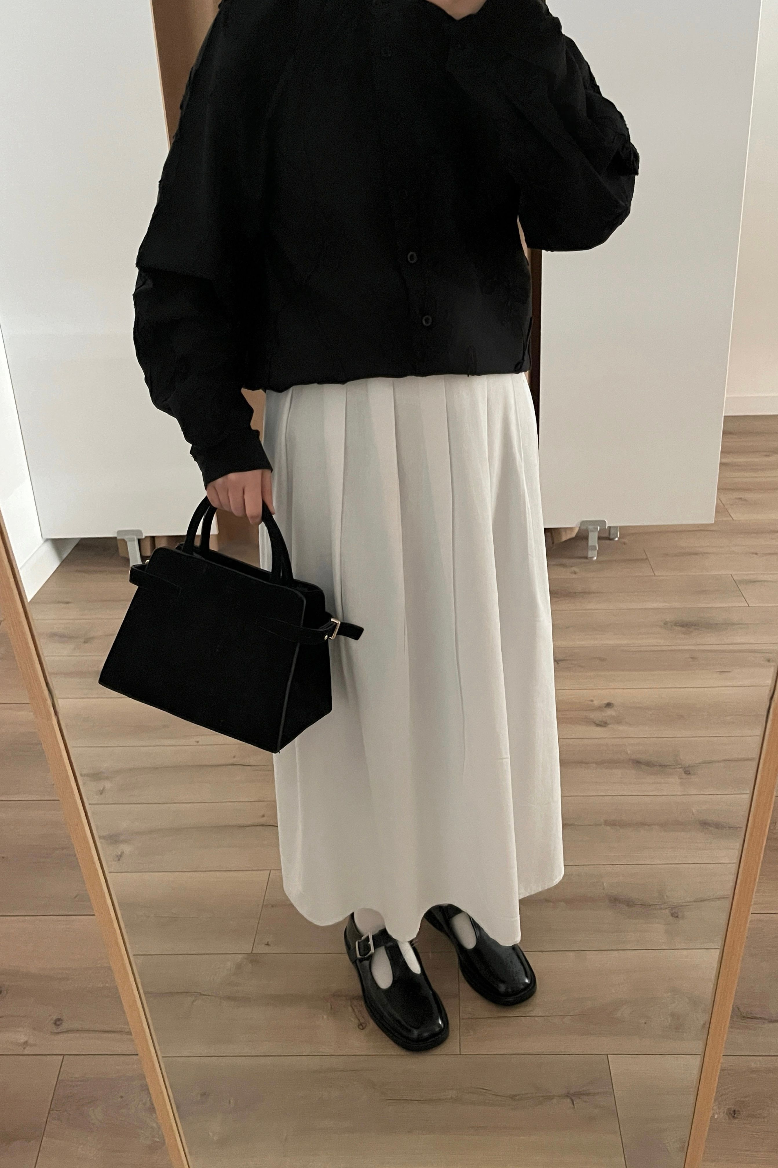 %100 Keten pileli etek - pure white