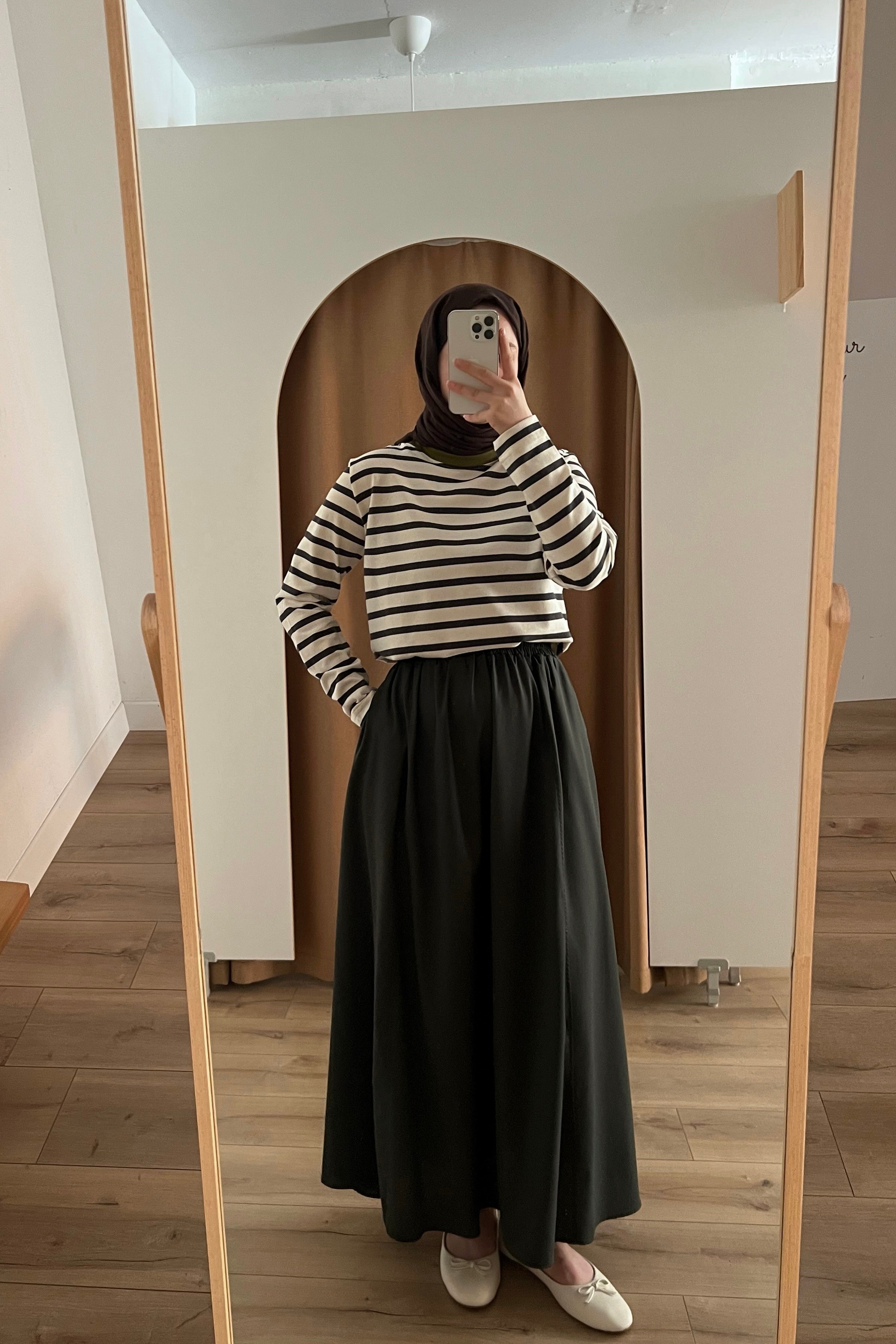 Parçalı Poplin Etek  - moss green