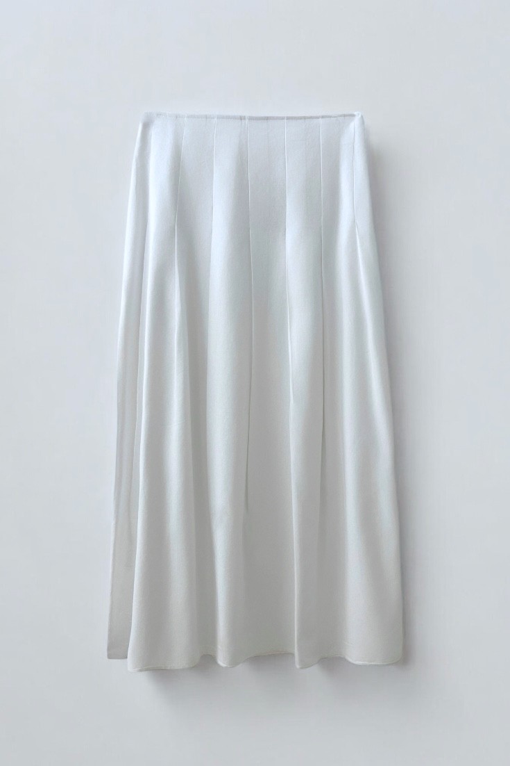 %100 Keten pileli etek - pure white