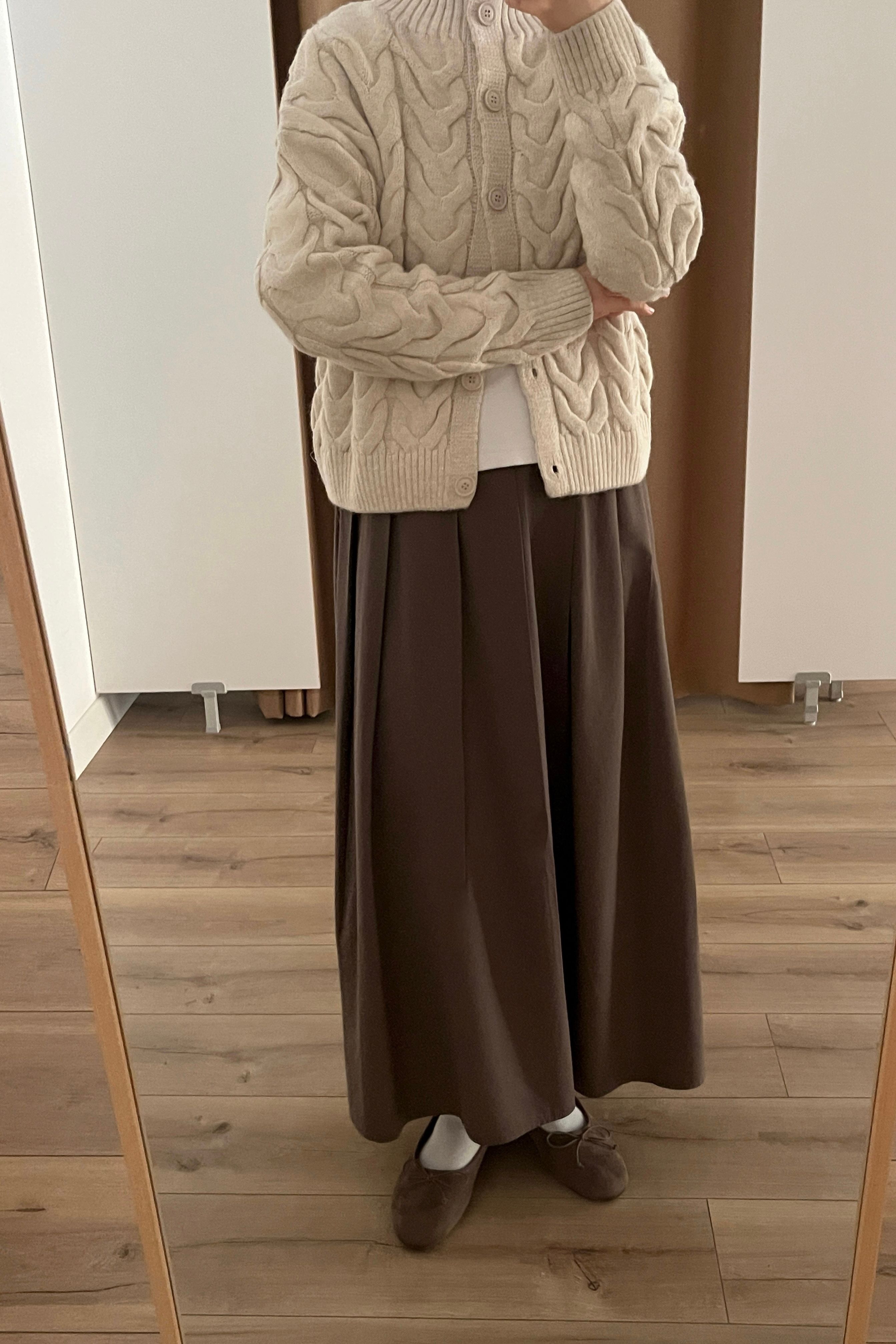 %100 Keten pileli etek - brown