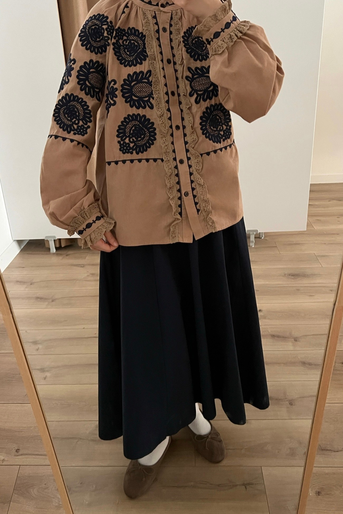 İşlemeli gömlek - brown-navy