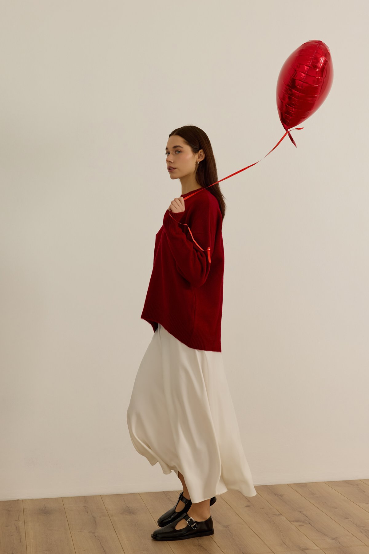 Uzun saten etek - pure white