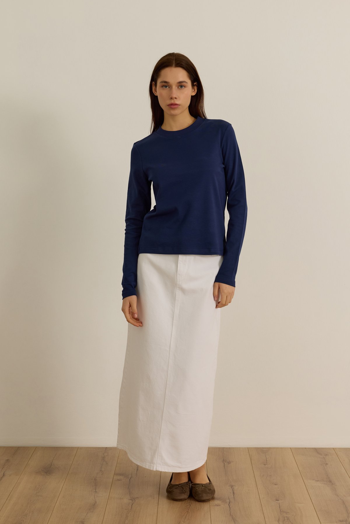 Yakası ribana detaylı pamuklu t–shirt  - deep navy