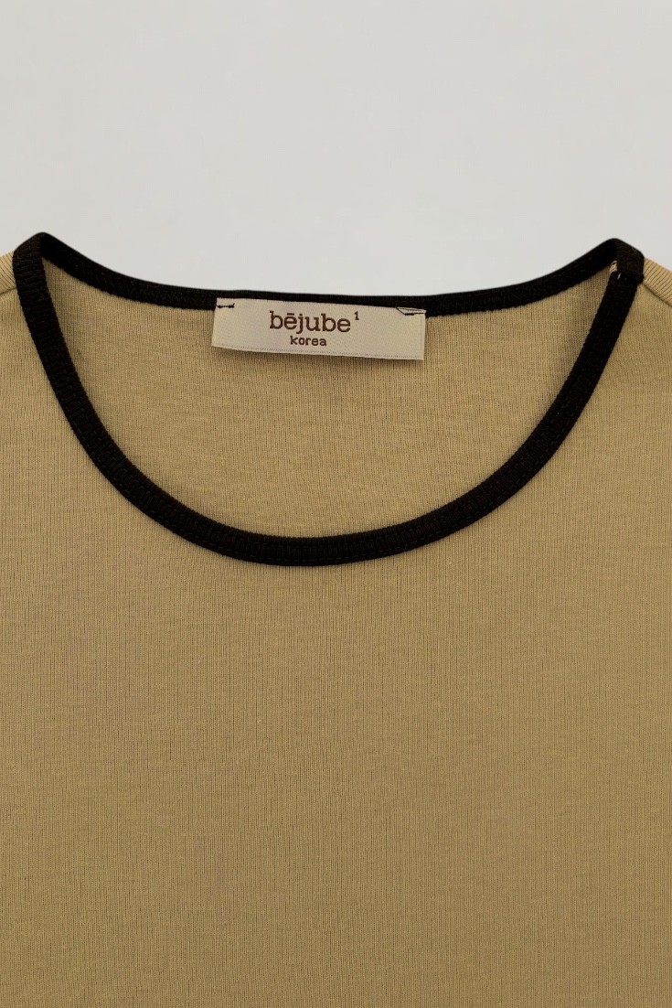 Kontrast detaylı kısa kollu t-shirt - khaki-black