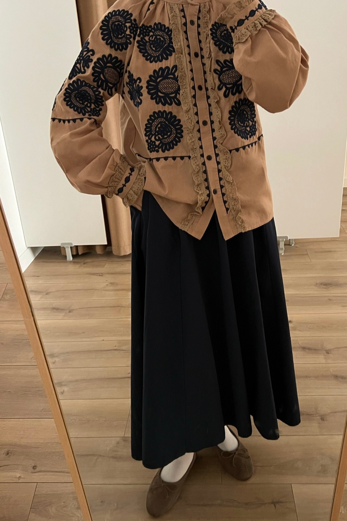 İşlemeli gömlek - brown-navy