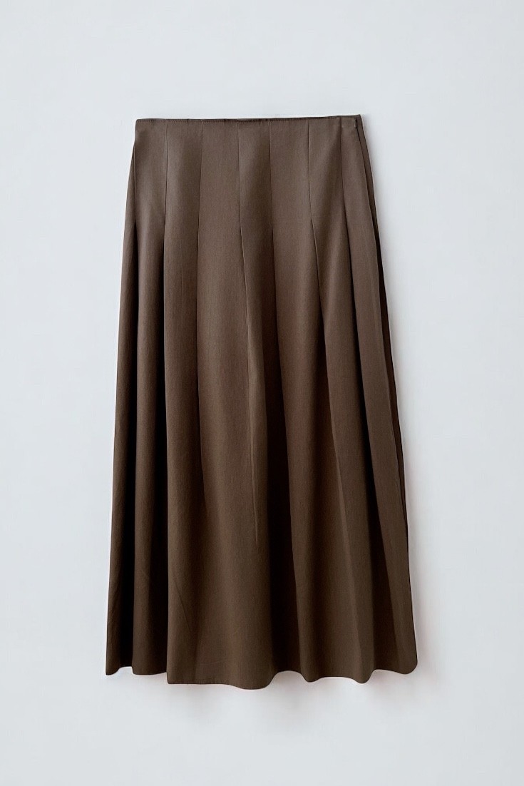 %100 Keten pileli etek - brown