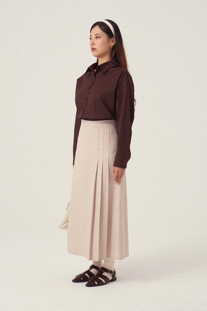 Yanı Pileli Etek - ivory beige