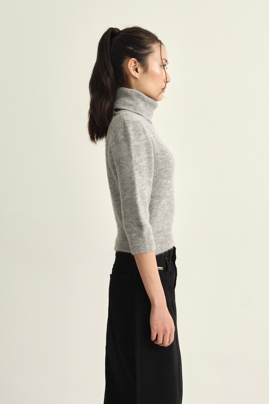 Turtleneck Half Sleeve Sweater - titanium