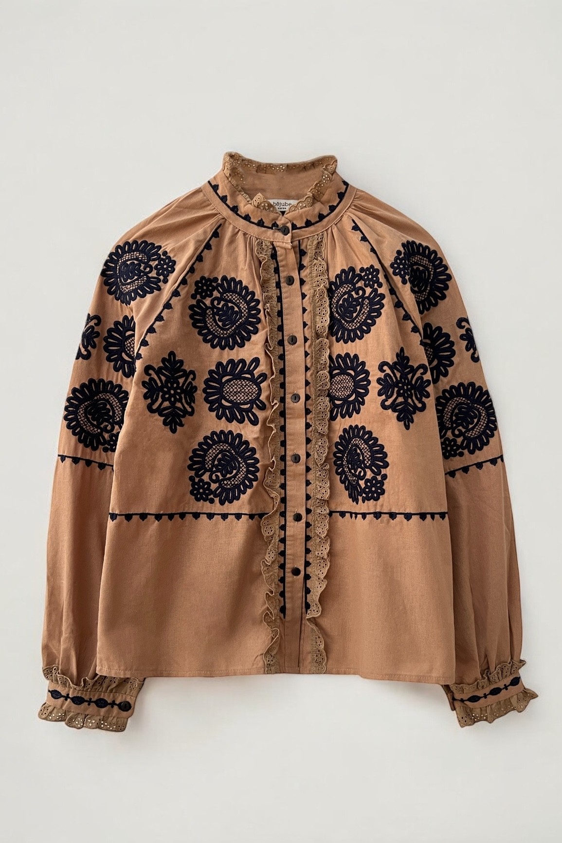 İşlemeli gömlek - brown-navy