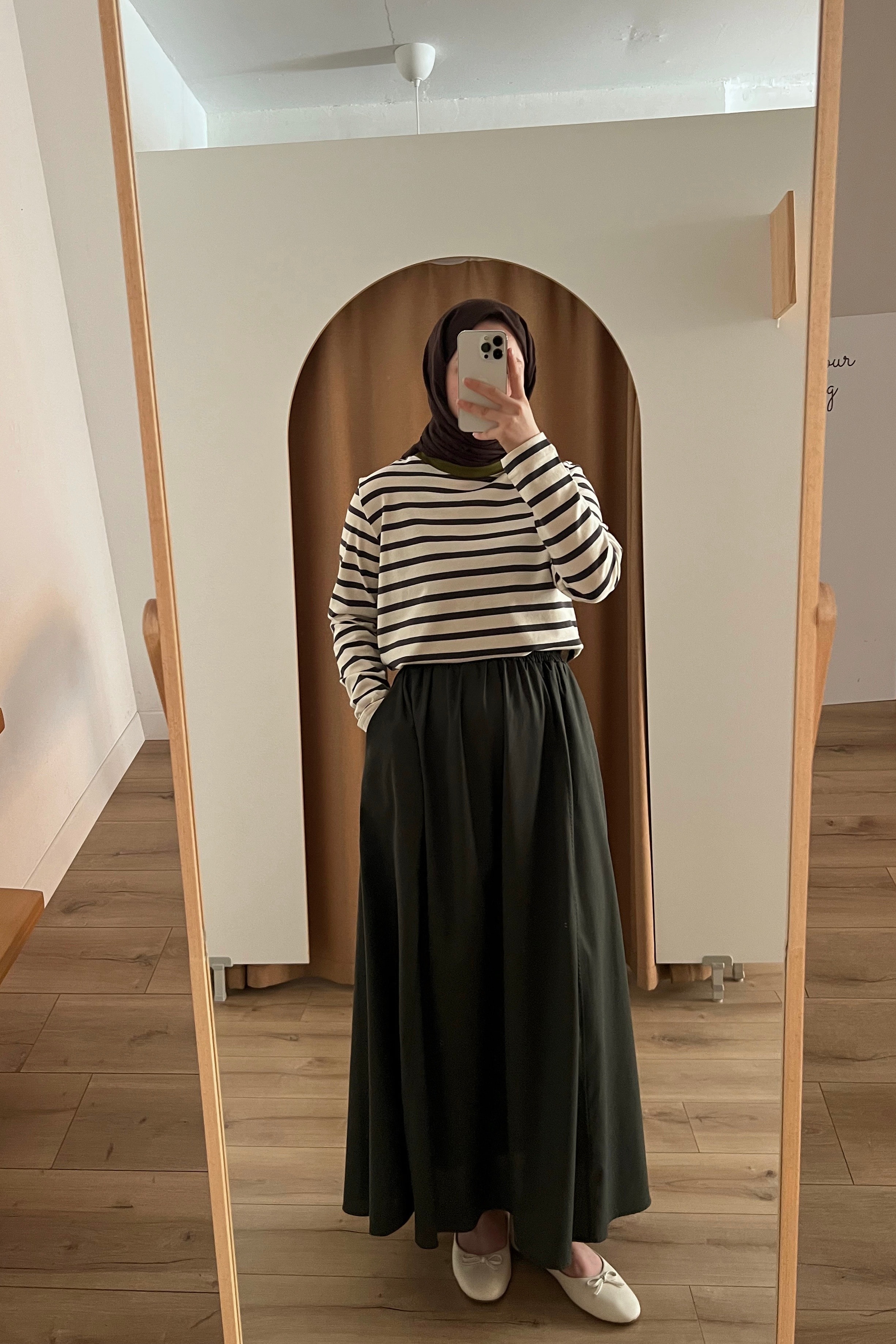 Parçalı Poplin Etek  - moss green