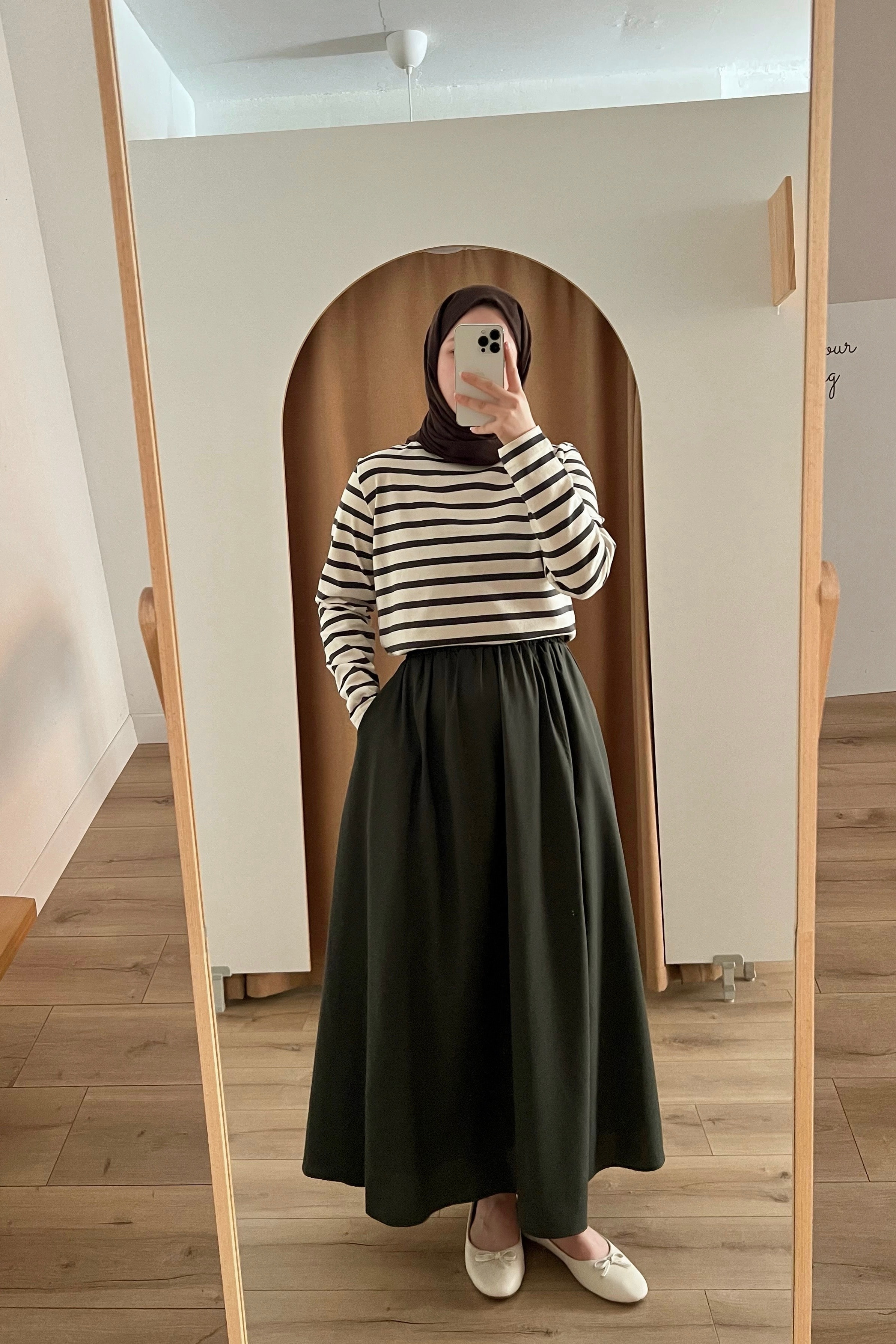 Parçalı Poplin Etek  - moss green