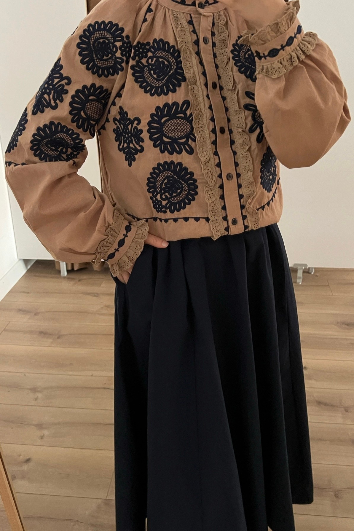 İşlemeli gömlek - brown-navy