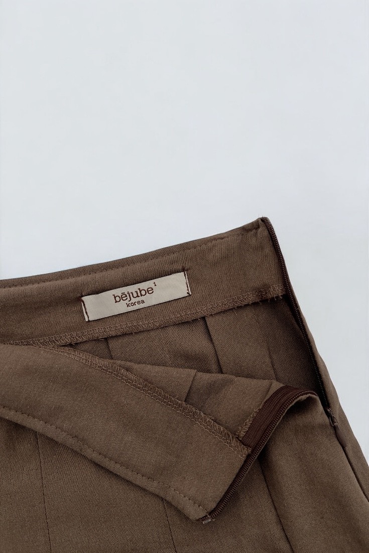 %100 Keten pileli etek - brown