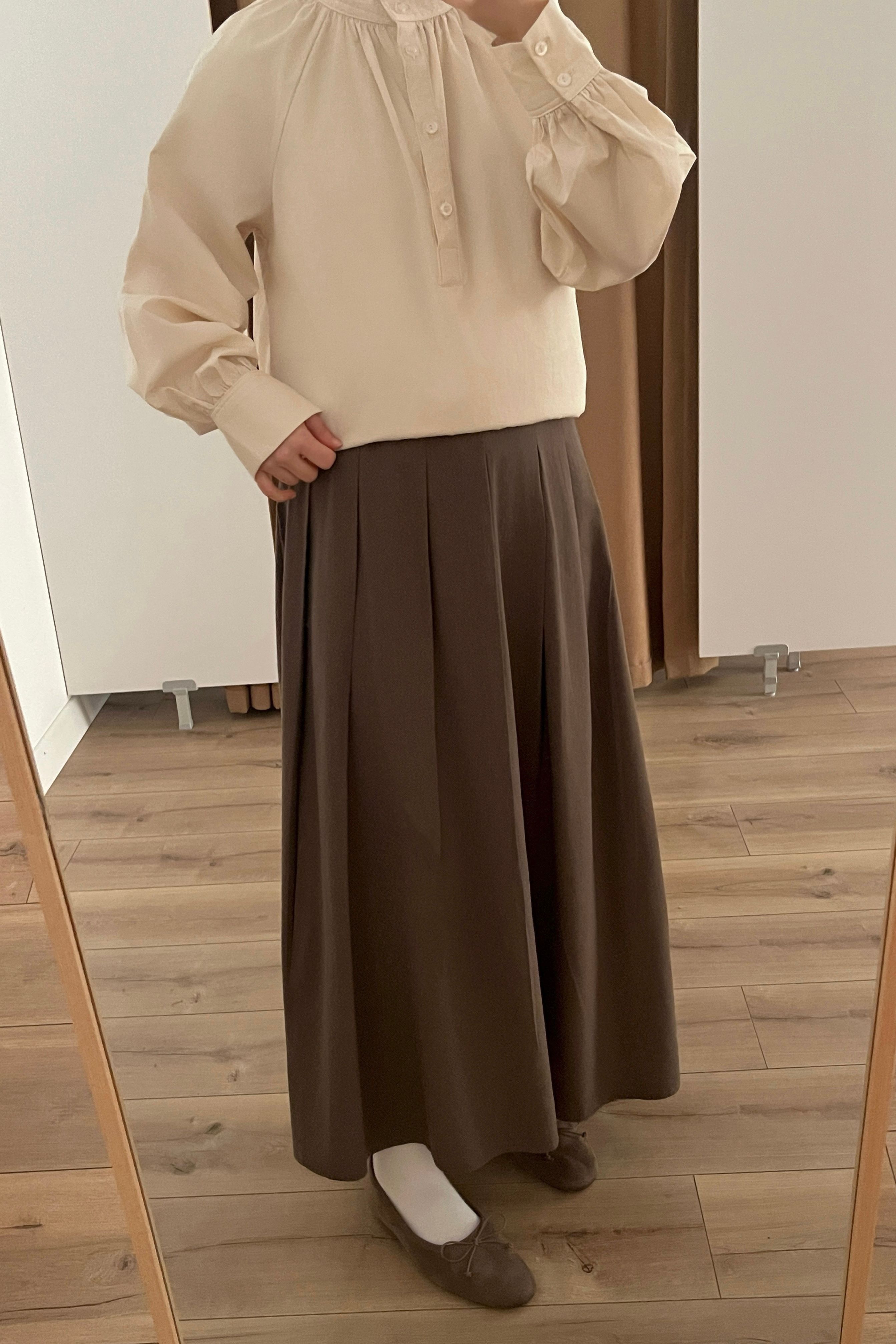 %100 Keten pileli etek - brown