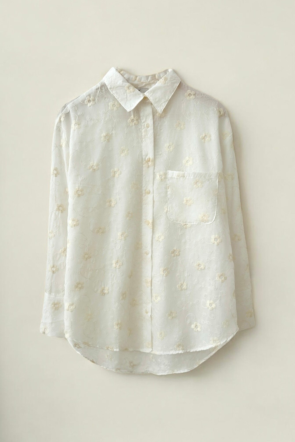 Floral işlemeli transparan gömlek - cream white