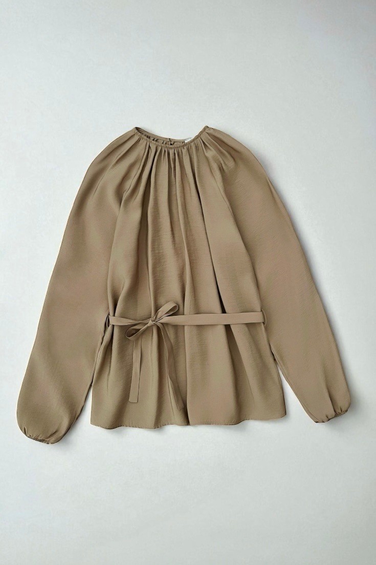 Dökümlü tensel bluz - brown beige