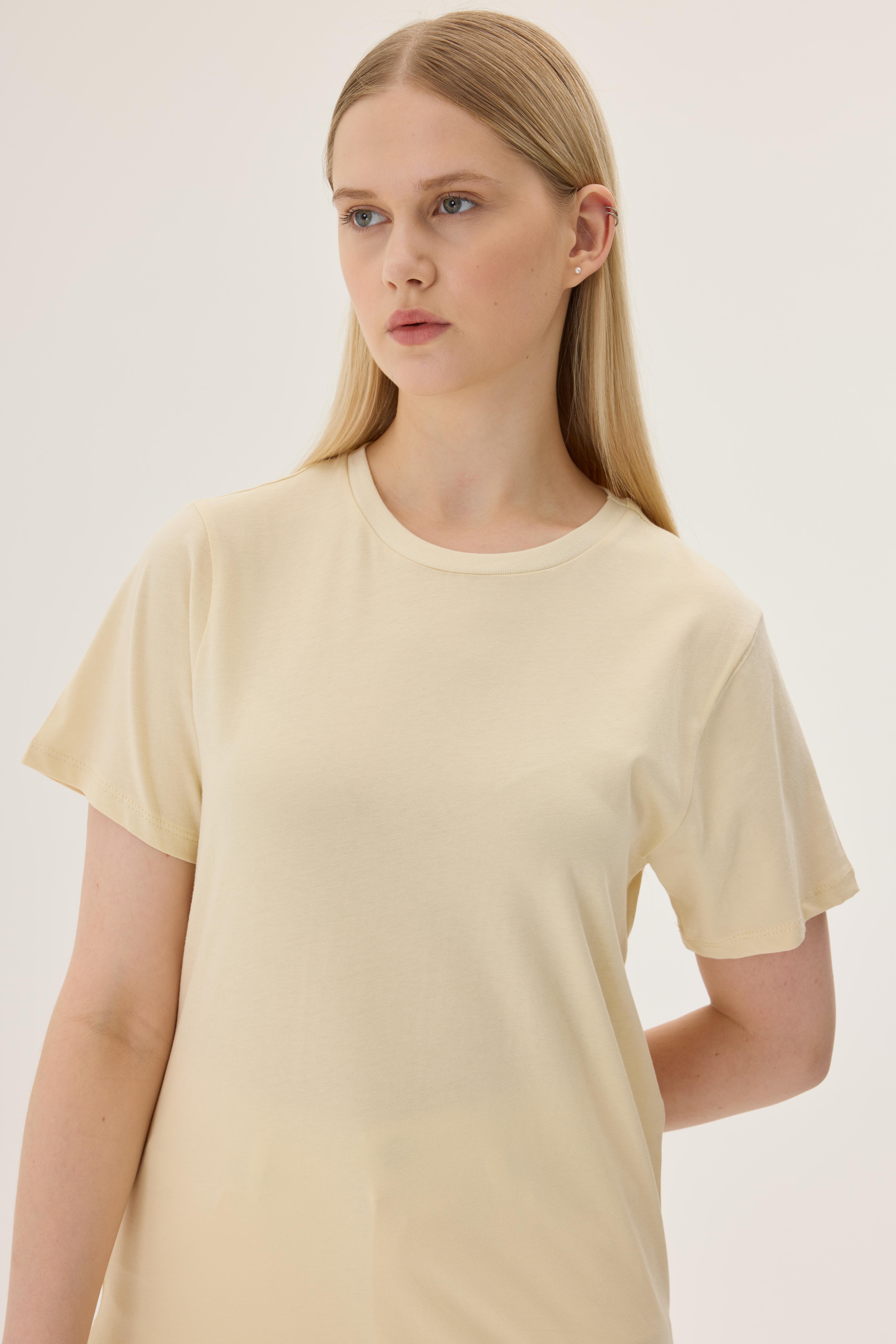 Basic Bisiklet Yaka T-shirt - cornsilk