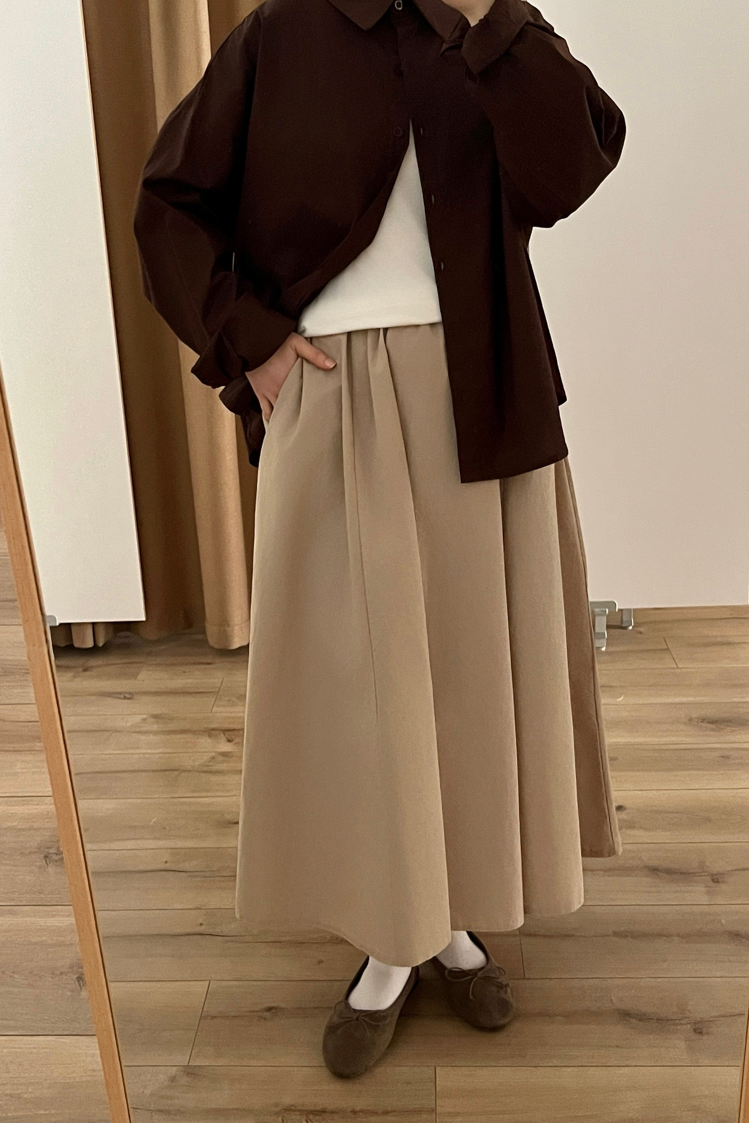 Yumuşak pamuklu etek  - warm beige