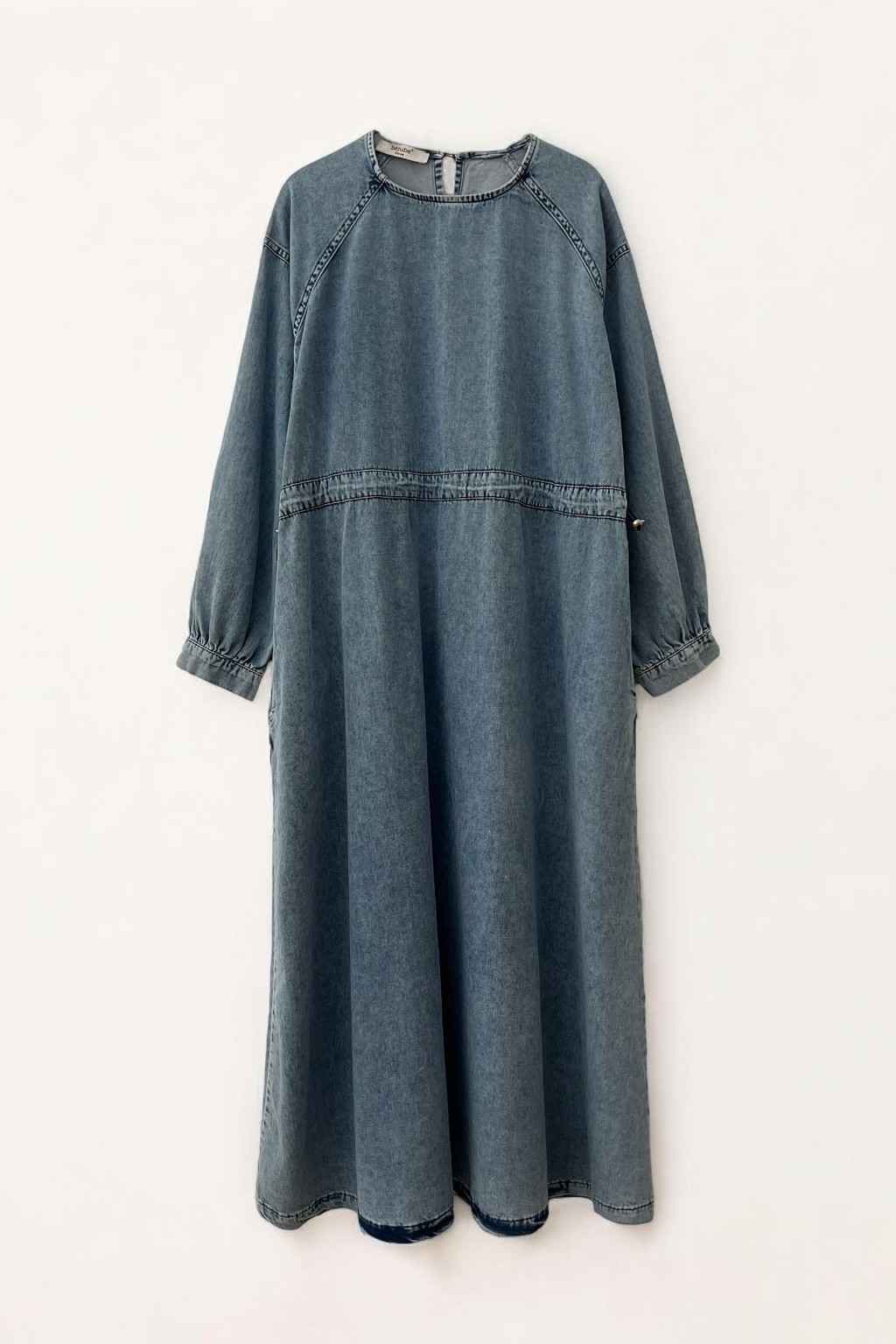 İnce denim elbise  - navy