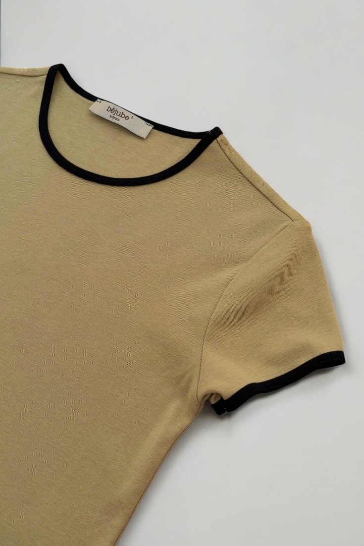 Kontrast detaylı kısa kollu t-shirt - khaki-black