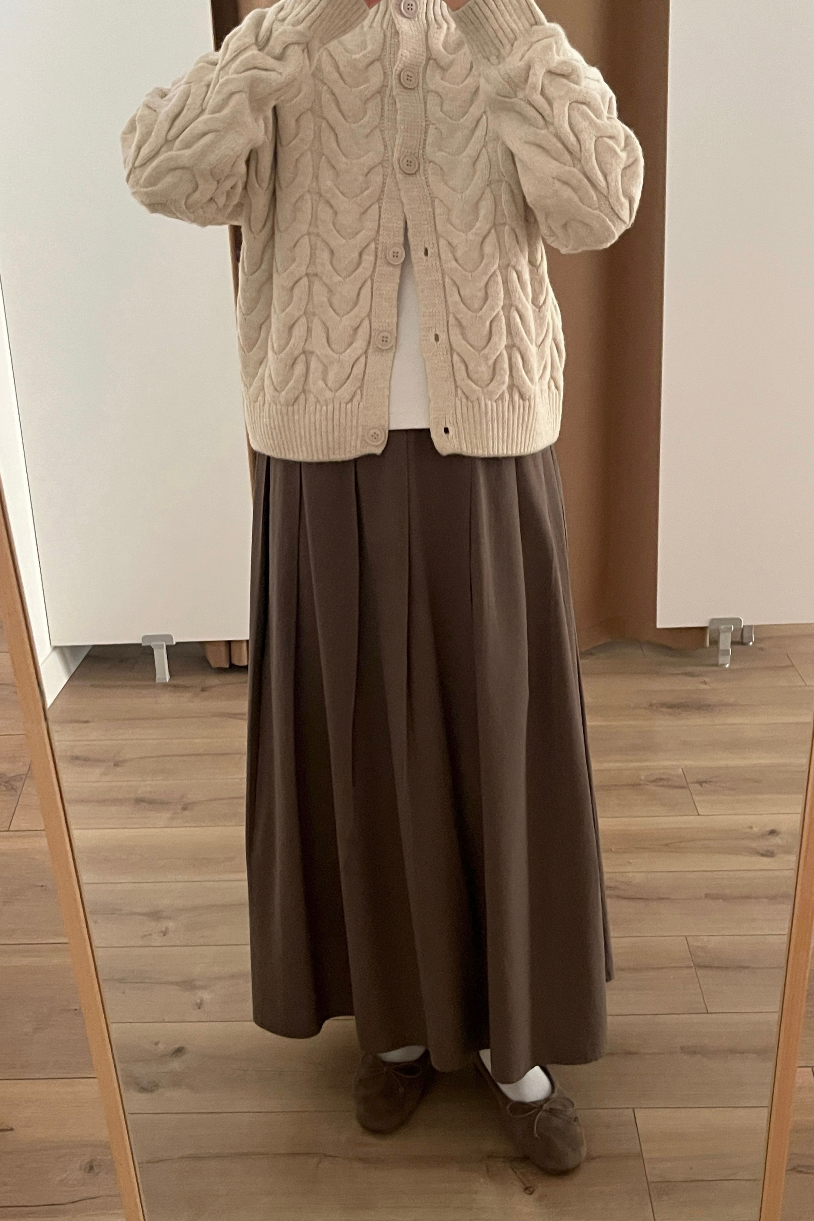 %100 Keten pileli etek - brown