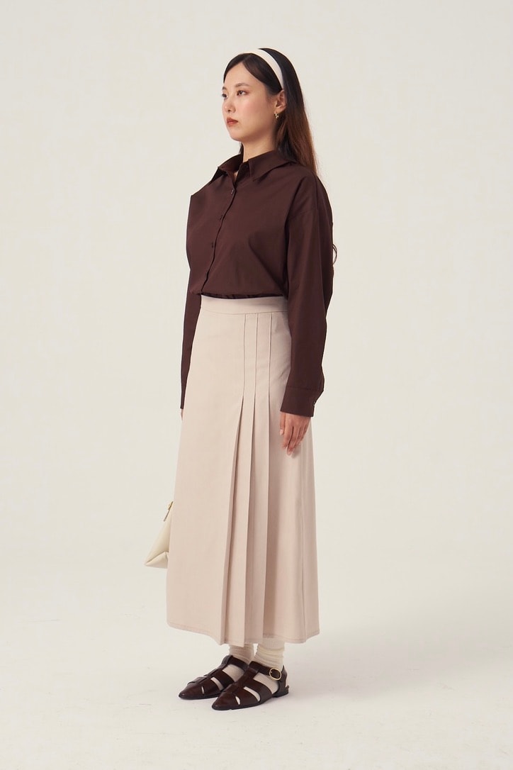 Yanı Pileli Etek - ivory beige