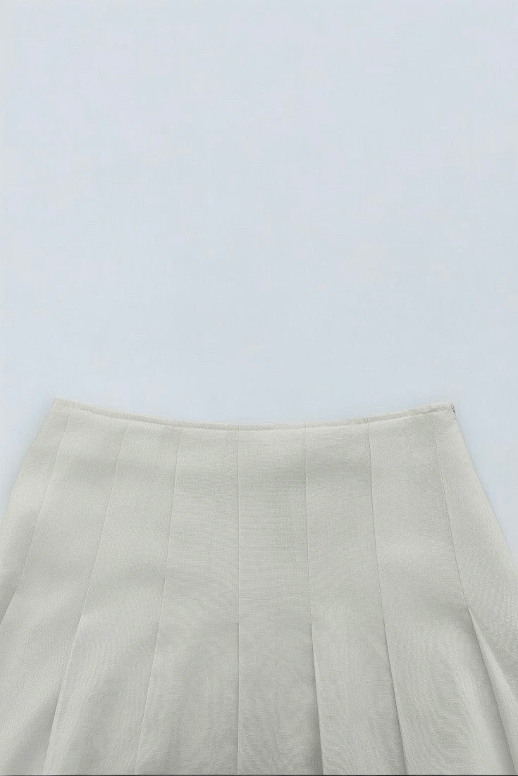 %100 Keten pileli etek - pure white