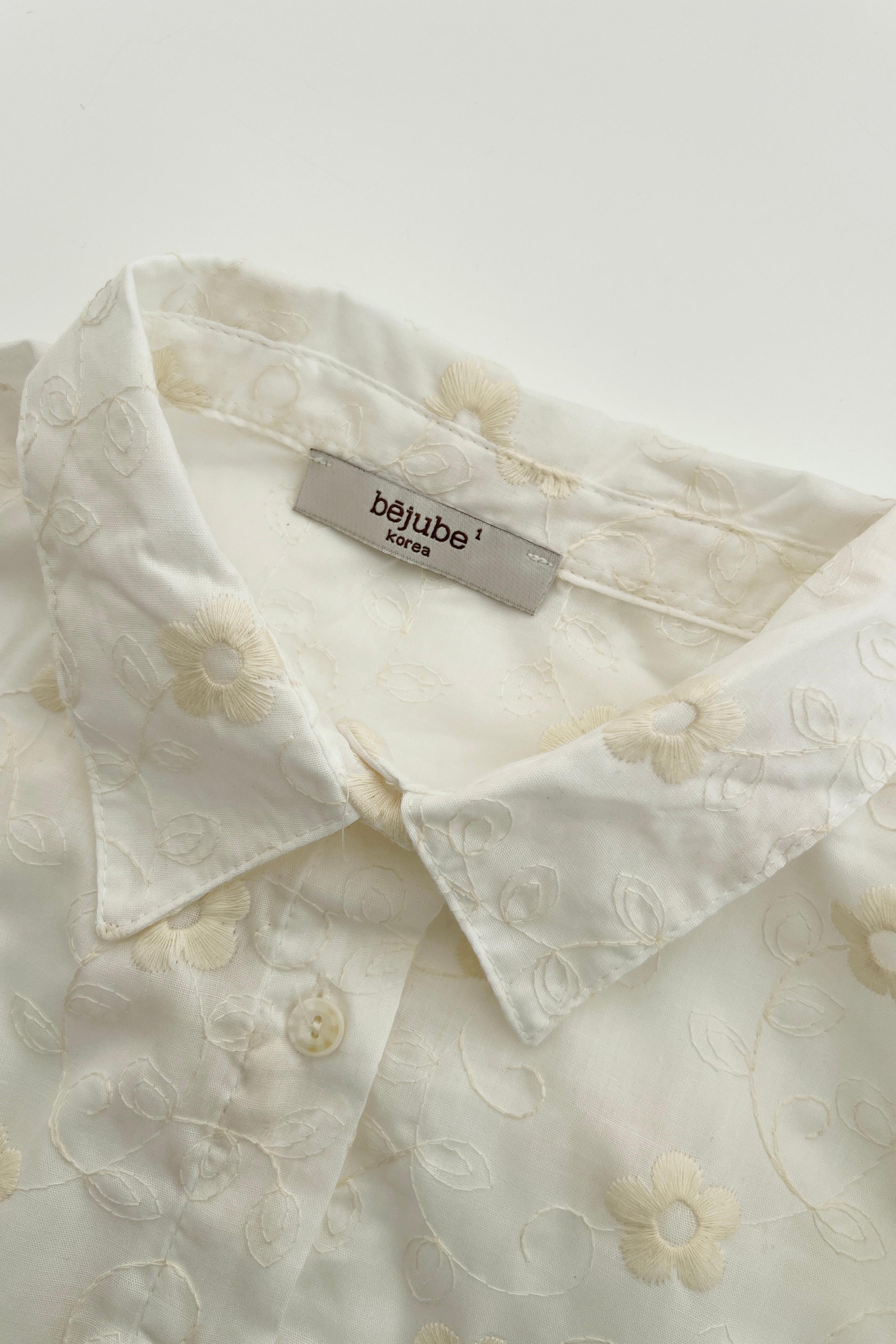 Floral işlemeli transparan gömlek - cream white