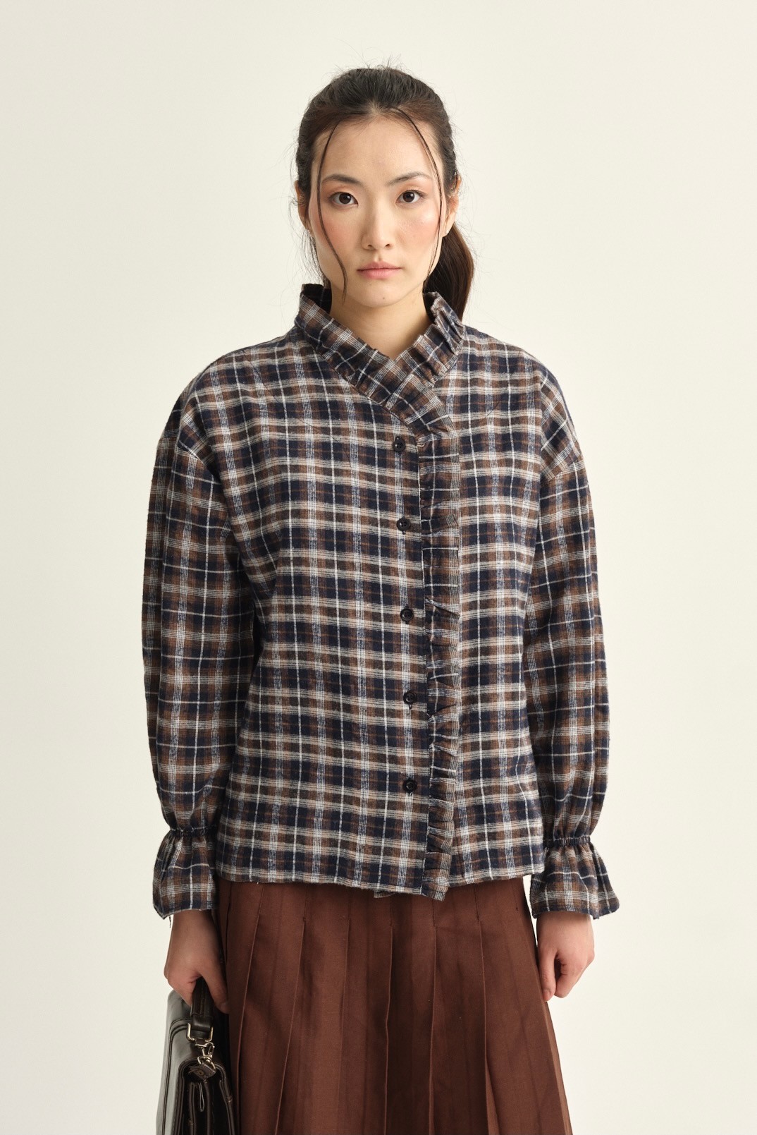 Plaid ruffle shirt